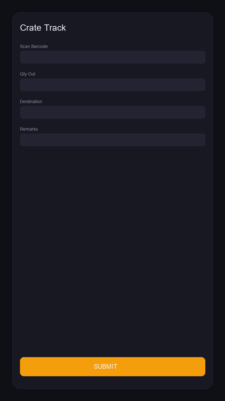Crate Track salesman mobile stock out screen