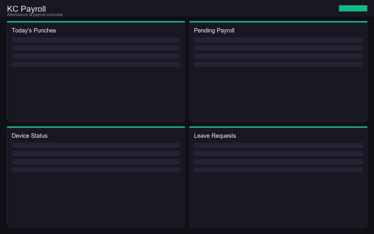 KC Payroll dashboard with attendance and HR stats