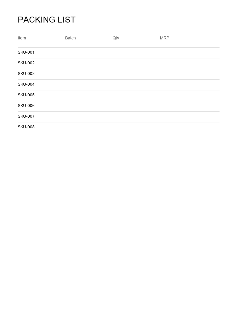 Packing list PDF
